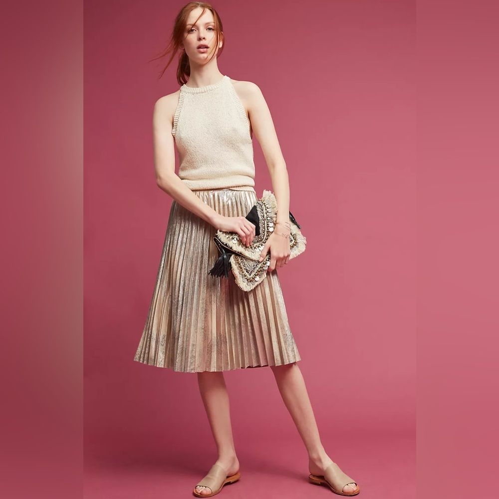 ✨Anthropologie Pleated Metallic Accordion Skirt✨